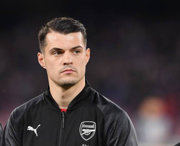 NAPLES, ITALY - APRIL 18: Granit Xhaka of Arsenal prior to the UEFA Europa League Quarter Final Second Leg match between S.S.C. Napoli and Arsenal at Stadio San Paolo on April 18, 2019 in Naples, Italy. (Photo by Francesco Pecoraro/Getty Images)