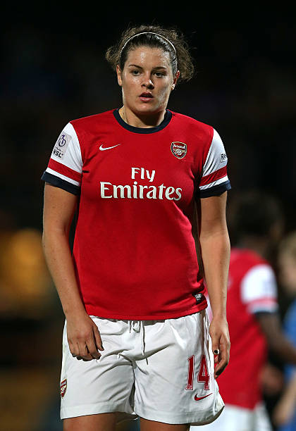 BARNET, ENGLAND - OCTOBER 10: Jennifer Beattie of Arsenal looks on during the FA WSL Continental Cup Final match between Arsenal Ladies FC and Birmingham City Ladies FC at Underhill Stadium on October 10, 2012 in Barnet, England. (Photo by Julian Finney/Getty Images)