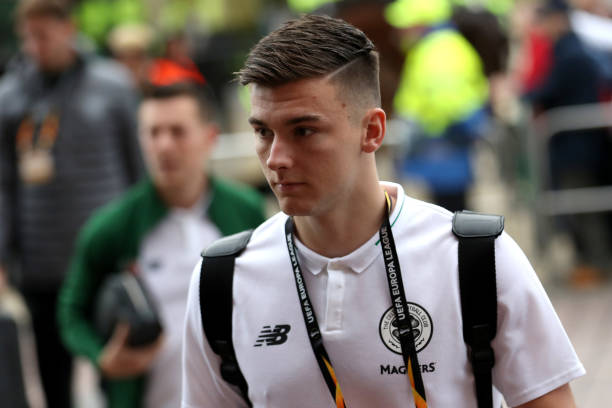 GLASGOW, SCOTLAND - SEPTEMBER 20: Kieran Tierney of Celtic arrives at the stadium prior to the UEFA Europa League Group B match between Celtic and Rosenborg at Celtic Park on September 20, 2018 in Glasgow, United Kingdom. (Photo by Ian MacNicol/Getty Images)
