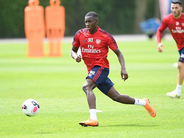Eddie Nketiah in training with Arsenal (Photo via Instagram / EddieNketiah)