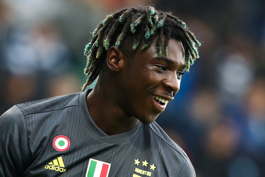 Juventus' Italian forward Moise Kean celebrates after opening the scoring during the Italian Serie A football match SPAL 2013 vs Juventus on April 13, 2019, at the Paolo-Mazza stadium in Ferrara. (Photo by Isabella BONOTTO / AFP / Getty Images)