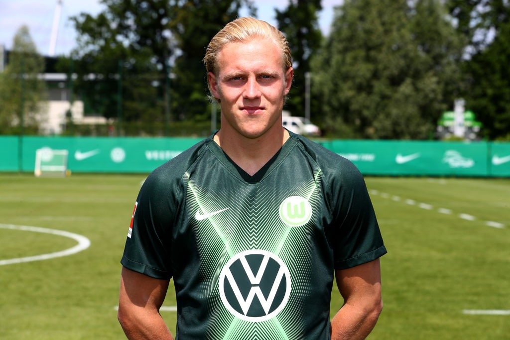 WOLFSBURG, GERMANY - JULY 10: Xaver Schlager of VfL Wolfsburg poses during the team presentation on July 10, 2019 in Wolfsburg, Germany. (Photo by Martin Rose/Bongarts/Getty Images)