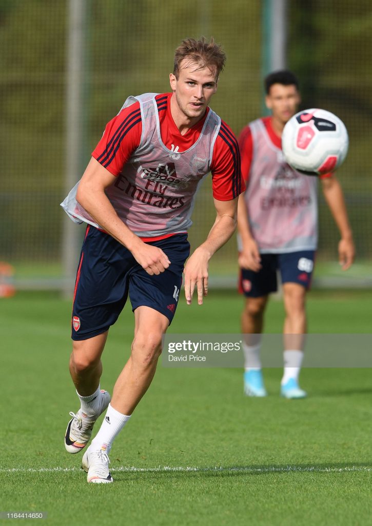 ST ALBANS, ENGLAND - JULY 26: Rob Holding of Arsenal during the Arsenal Training Session at London Colney on July 26, 2019, in St Albans, England. (Photo by David Price/Arsenal FC via Getty Images)