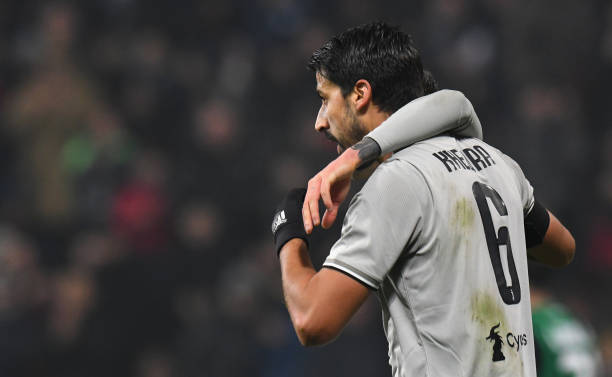 REGGIO NELL'EMILIA, ITALY - FEBRUARY 10: Sami Khedira of Juventus celebrates after scoring the opening goal during the Serie A match between US Sassuolo and Juventus at Mapei Stadium - Citta' del Tricolore on February 10, 2019 in Reggio nell'Emilia, Italy. (Photo by Alessandro Sabattini/Getty Images)