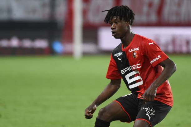 Rennes' French midfielder Eduardo Camavinga is pictured during the French L1 Football match between Rennes (SRFC) and Paris Saint-Germain (PSG), on August 18, 2019, at the Roazhon Park, in Rennes, northwestern France. (Photo by JEAN-FRANCOIS MONIER / AFP)