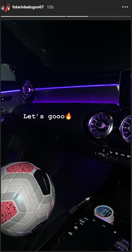 Folarin Balogun's Instagram story shows him driving home with the match ball after another hat-trick