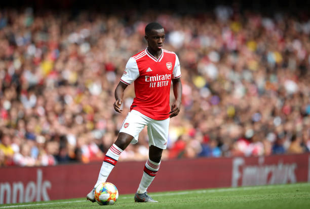 LONDON, ENGLAND - JULY 28: Eddie Nketiah of Arsenal during the Emirates Cup match between Arsenal and Olympique Lyonnais at Emirates Stadium on July 28, 2019 in London, England. (Photo by Alex Pantling/Getty Images)