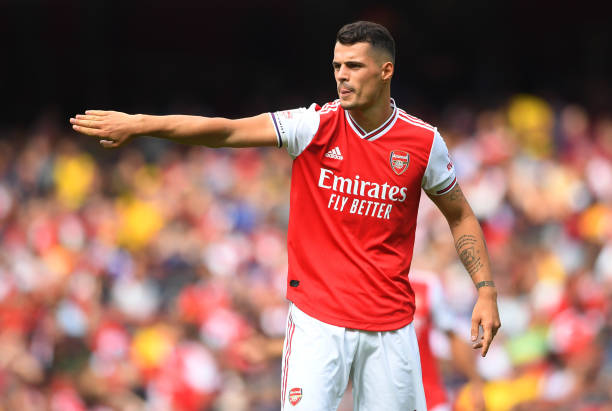 LONDON, ENGLAND - JULY 28: Granit Xhaka of Arsenal in action during the Emirates Cup match between Arsenal and Olympique Lyonnais at the Emirates Stadium on July 28, 2019 in London, England. (Photo by Michael Regan/Getty Images)