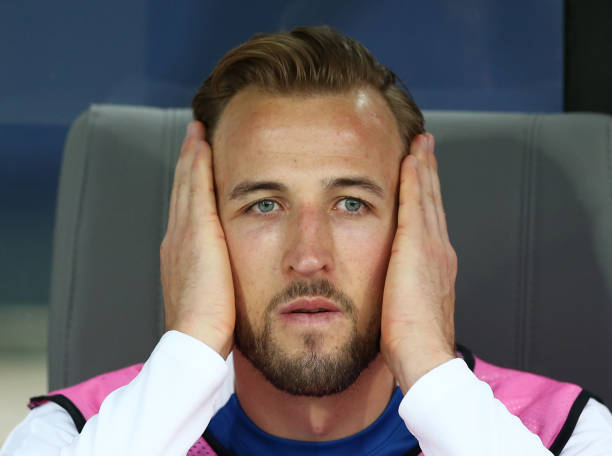 GUIMARAES, PORTUGAL - JUNE 06: Substitute Harry Kane of England looks on prior to the UEFA Nations League Semi-Final match between the Netherlands and England at Estadio D. Afonso Henriques on June 06, 2019 in Guimaraes, Portugal. (Photo by Jan Kruger/Getty Images)