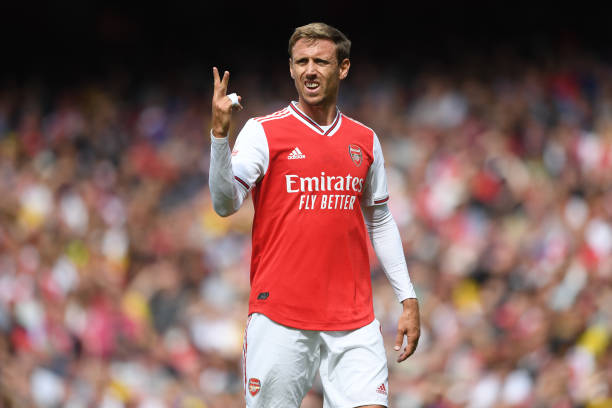 LONDON, ENGLAND - JULY 28: Nacho Monreal of Arsenal in action during the Emirates Cup match between Arsenal and Olympique Lyonnais at the Emirates Stadium on July 28, 2019 in London, England. (Photo by Michael Regan/Getty Images)