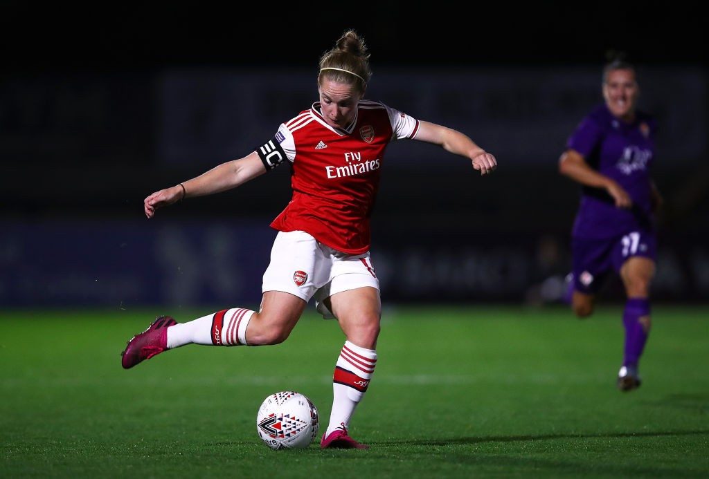 BOREHAMWOOD, ENGLAND - SEPTEMBER 26: Kim Little of Arsenal in action during the UEFA Women's Champions League match between Arsenal Women and Fiorentina Women at Meadow Park on September 26, 2019, in Borehamwood, England. (Photo by Julian Finney/Getty Images)