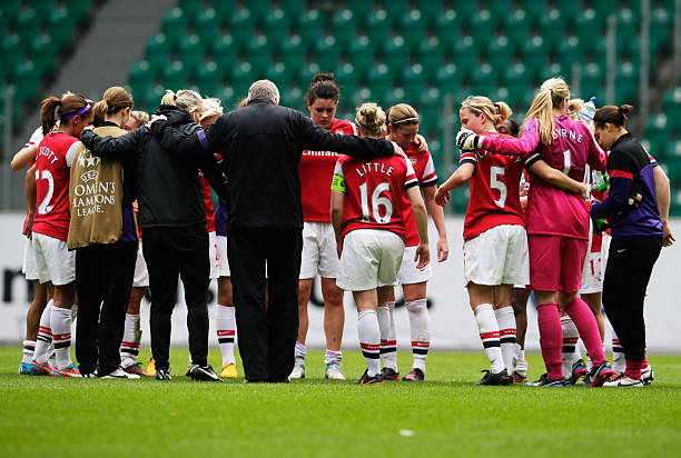 WOLFSBURG, GERMANY - APRIL 21:  The team of Arsenal is seen after loosing the Women's Champions League semi-final second leg match between VfL Wolfsburg and Arsenal Ladies FC at Volkswagen Arena on April 21, 2013 in Wolfsburg, Germany.  (Photo by Joern Pollex/Bongarts/Getty Images)