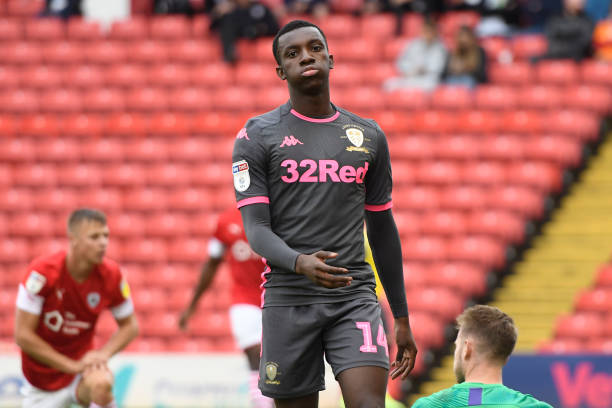 BARNSLEY, ENGLAND - SEPTEMBER 15: Eddie Nketiah of Leeds United reacts during the Sky Bet Championship match between Barnsley and Leeds United at Oakwell Stadium on September 15, 2019 in Barnsley, England. (Photo by George Wood/Getty Images)