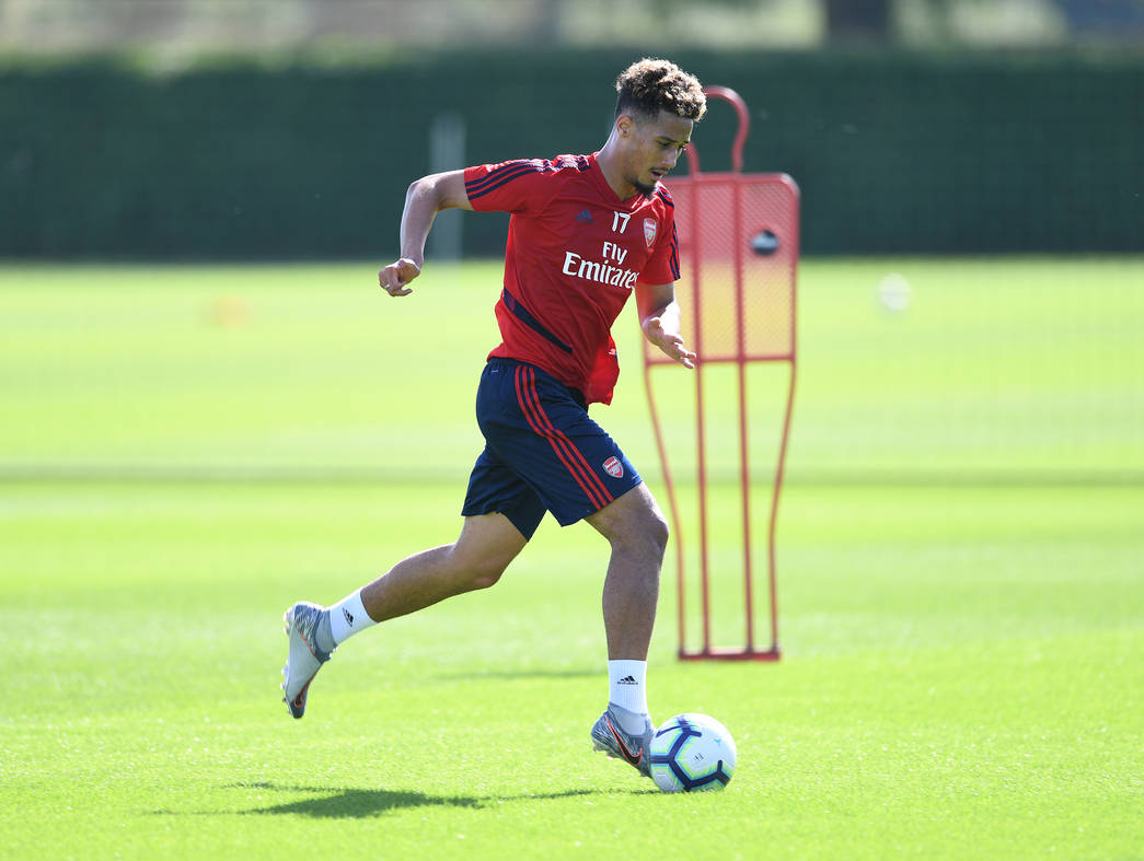 ST ALBANS, ENGLAND - SEPTEMBER 13: William Saliba of Arsenal during a training session at London Colney on September 13, 2019 in St Albans, England. (Photo by Stuart MacFarlane/Arsenal FC via Getty Images)