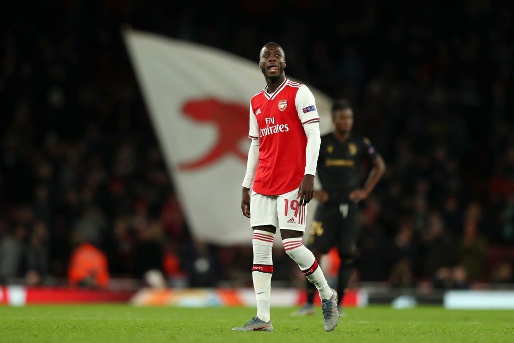 LONDON, ENGLAND - OCTOBER 24: Nicolas Pepe of Arsenal looks on after the final whistle during the UEFA Europa League group F match between Arsenal FC and Vitoria Guimaraes at Emirates Stadium on October 24, 2019, in London, United Kingdom. (Photo by Naomi Baker/Getty Images)
