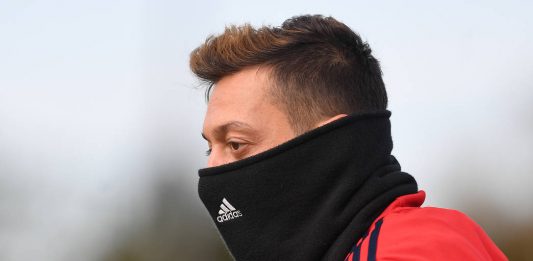 ST ALBANS, ENGLAND - OCTOBER 29: Mesut Ozil of Arsenal during a training session at London Colney on October 29, 2019, in St Albans, England. (Photo by Stuart MacFarlane/Arsenal FC via Getty Images)
