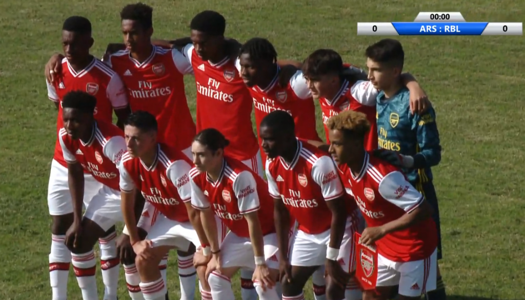 Arsenal u16 team facing RB Salzburg on 8th October 2019.