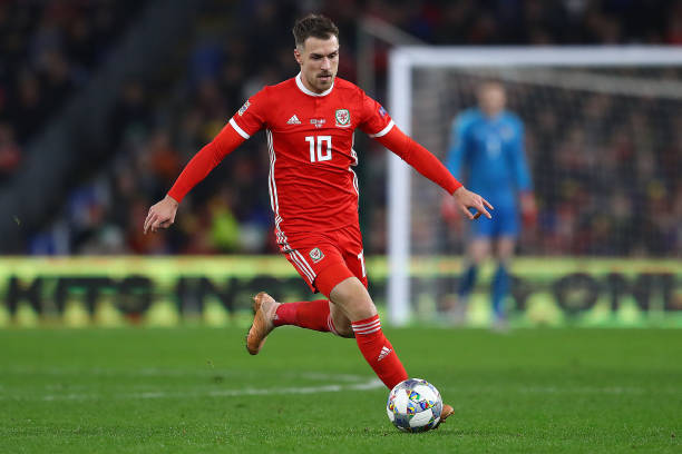 CARDIFF, WALES - NOVEMBER 16: Aaron Ramsey of Wales during the UEFA Nations League B group four match between Wales and Denmark at Cardiff City Stadium on November 16, 2018 in Cardiff, United Kingdom. (Photo by Michael Steele/Getty Images)