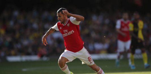 WATFORD, ENGLAND - SEPTEMBER 15: Dani Ceballos of Arsenal during the Premier League match between Watford FC and Arsenal FC at Vicarage Road on September 14, 2019 in Watford, United Kingdom. (Photo by Marc Atkins/Getty Images)