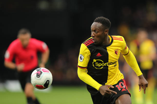 WATFORD, ENGLAND - OCTOBER 05: Danny Welbeck of Watford during the Premier League match between Watford FC and Sheffield United at Vicarage Road on October 5, 2019 in Watford, United Kingdom. (Photo by Marc Atkins/Getty Images)