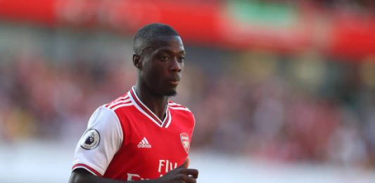 LONDON, ENGLAND - SEPTEMBER 01: Nicolas Pepe of Arsenal during the Premier League match between Arsenal FC and Tottenham Hotspur at Emirates Stadium on September 01, 2019 in London, United Kingdom. (Photo by Catherine Ivill/Getty Images)