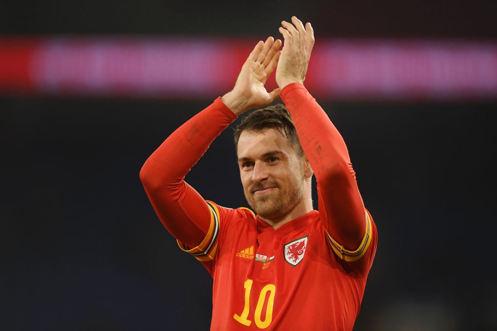 CARDIFF, WALES - NOVEMBER 19: Aaron Ramsey of Wales celebrates after the final whistle during the UEFA Euro 2020 qualifier between Wales and Hungary so at Cardiff City Stadium on November 19, 2019, in Cardiff, Wales. (Photo by Harry Trump/Getty Images)