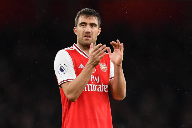LONDON, ENGLAND - NOVEMBER 02: Sokratis Papastathopoulos of Arsenal acknowledges the fans after the Premier League match between Arsenal FC and Wolverhampton Wanderers at Emirates Stadium on November 02, 2019 in London, United Kingdom. (Photo by Justin Setterfield/Getty Images)
