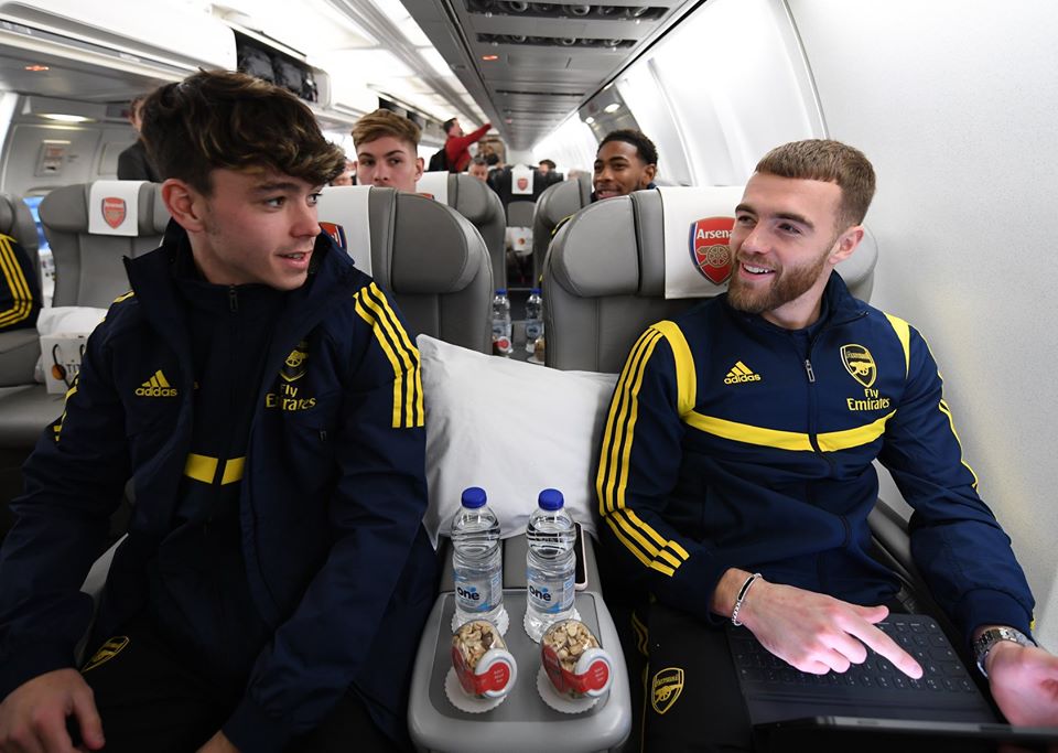 Robbie Burton, Calum Chambers, Emile Smith Rowe and Zech Medley ahead of the match against Standard Liege (Photo via Facebook)