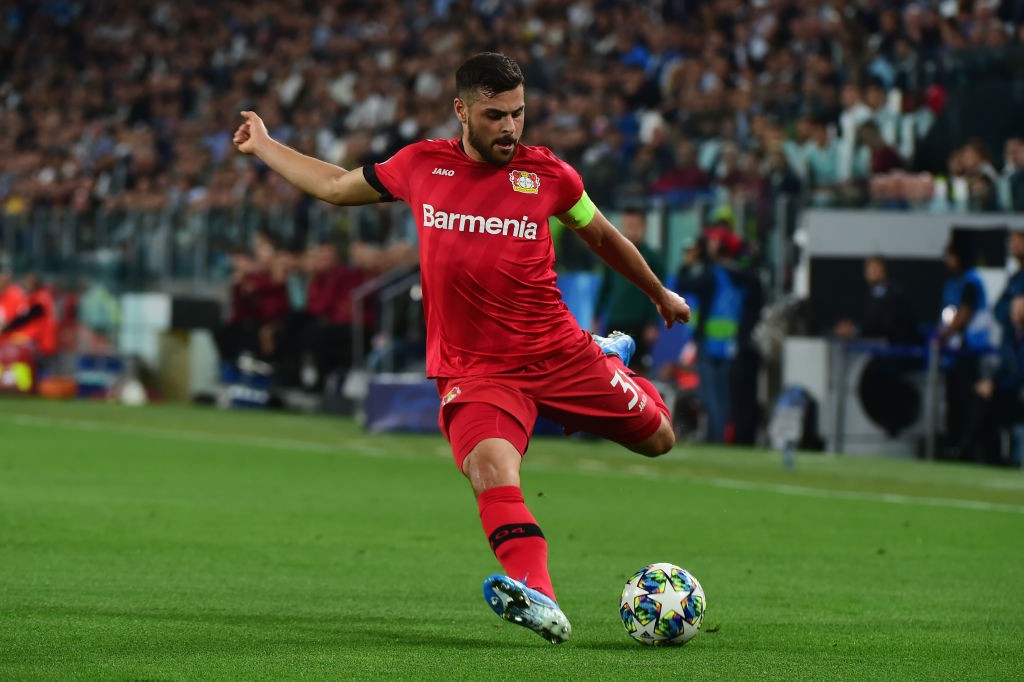 TURIN, ITALY - OCTOBER 01: Kevin Volland of Bayer Leverkusen in action during the UEFA Champions League group D match between Juventus and Bayer Leverkusen at Juventus Arena on October 1, 2019, in Turin, Italy. (Photo by Pier Marco Tacca/Getty Images)