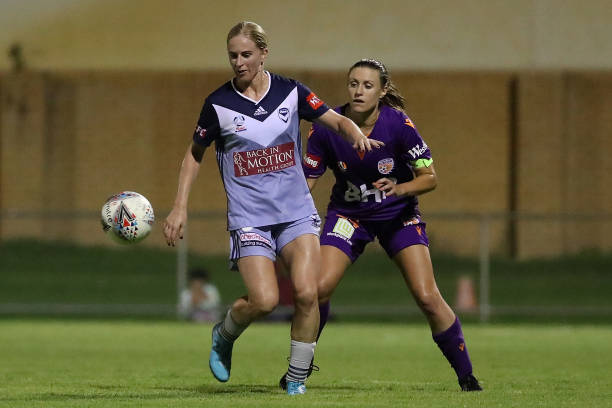 PERTH, AUSTRALIA - DECEMBER 28: Natasha Dowie of the Melbourne Victory in action during the round 7 W-League match between Perth Glory and Melbourne Victory at Dorrien gardens on December 28, 2019 in Perth, Australia. (Photo by Paul Kane/Getty Images)