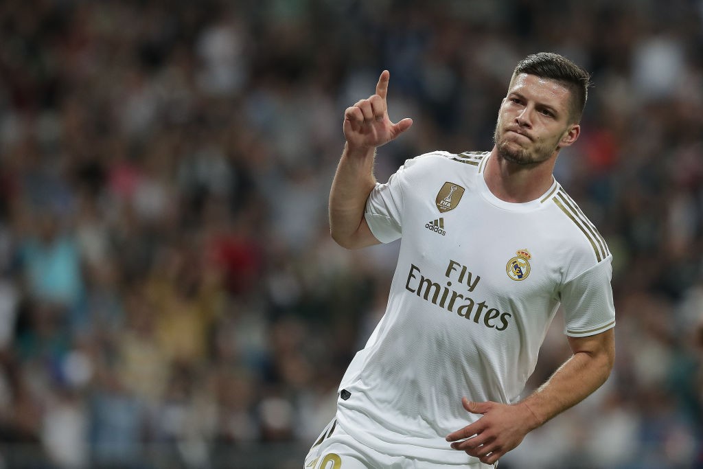 MADRID, SPAIN - SEPTEMBER 25: Luka Jovic of Real Madrid CF celebrates as he thinks he has scored, but goal was disallowed, during the Liga match between Real Madrid CF and CA Osasuna at Estadio Santiago Bernabeu on September 25, 2019, in Madrid, Spain. (Photo by Gonzalo Arroyo Moreno/Getty Images)