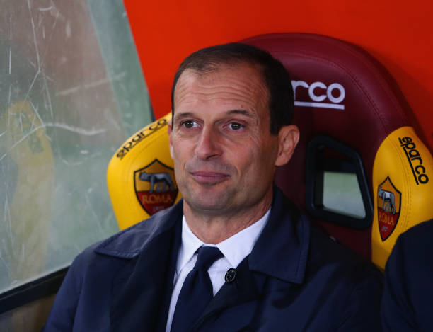 ROME, ITALY - MAY 12: Juventus head coach Massimiliano Allegri looks on during the Serie A match between AS Roma and Juventus at Stadio Olimpico on May 12, 2019 in Rome, Italy. (Photo by Paolo Bruno/Getty Images)