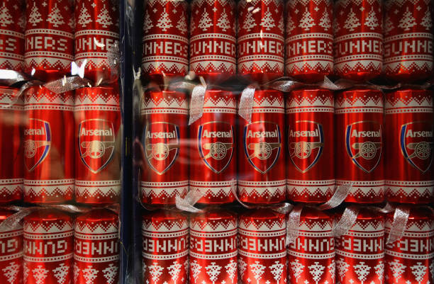 LONDON, ENGLAND - DECEMBER 22: Arsenal Christmas crackers for sale prior to the Premier League match between Arsenal and Liverpool at Emirates Stadium on December 22, 2017 in London, England. (Photo by Julian Finney/Getty Images)