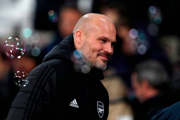 Arsenal's Swedish Interim head coach Freddie Ljungberg reacts ahead of the English Premier League football match between West Ham United and Arsenal at The London Stadium, in east London on December 9, 2019. (Photo by Adrian DENNIS / AFP)