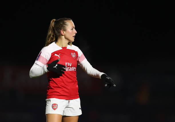 BOREHAMWOOD, ENGLAND - JANUARY 09: Lia Walti of Arsenal during the FA WSL Continental Tyres Cup Quarter-Final between Arsenal Women and Birmingham City Women at Meadow Park on January 9, 2019 in Borehamwood, England. (Photo by Catherine Ivill/Getty Images)