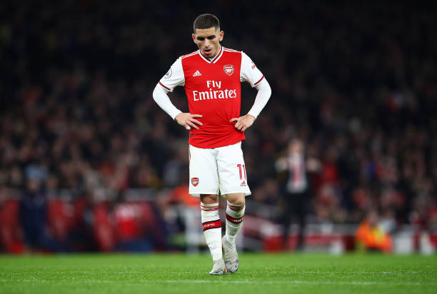 LONDON, ENGLAND - NOVEMBER 23: Lucas Torreira of Arsenal looks down during the Premier League match between Arsenal FC and Southampton FC at Emirates Stadium on November 23, 2019 in London, United Kingdom. (Photo by Julian Finney/Getty Images)
