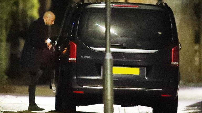 Huss Fahmy leaving Mikel Arteta's house (Photo via Sky Sports)