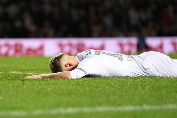 LEEDS, ENGLAND - DECEMBER 26: Ezgjan Alioski of Leeds United reacts during the Sky Bet Championship match between Leeds United and Preston North End at Elland Road on December 26, 2019 in Leeds, England. (Photo by George Wood/Getty Images)
