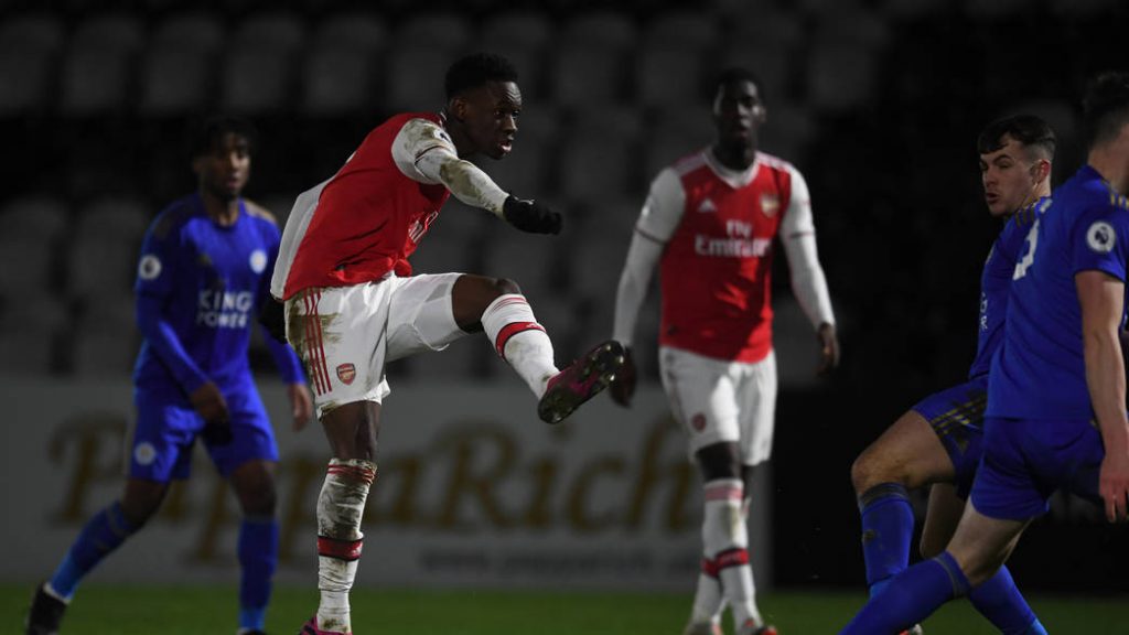 BOREHAMWOOD, ENGLAND - JANUARY 17: of Arsenal during the match Premier League International Cup between Arsenal U23 and Leicester City U23 at Meadow Park on January 17, 2020 in Borehamwood, England. (Photo by David Price/Arsenal FC via Getty Images)
