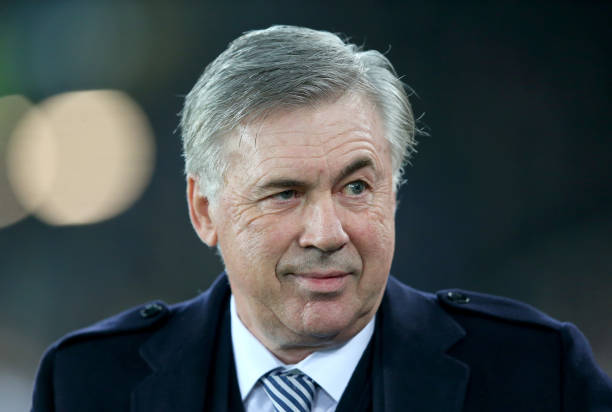 Carlo Ancelotti, Manager of Everton looks on prior to the Premier League match between Everton FC and Newcastle United at Goodison Park on January 21, 2020 in Liverpool, United Kingdom.