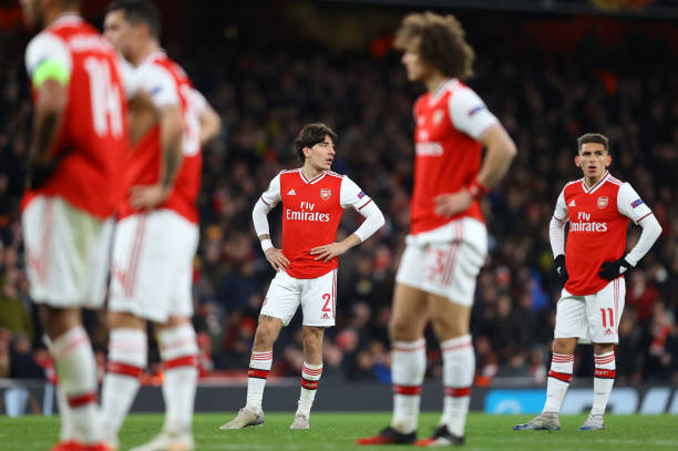 Hector Bellerin of Arsenal FC looks on during the UEFA Europa League round of 32 second leg match between Arsenal FC and Olympiacos FC at Emirates Stadium on February 27, 2020 in London, United Kingdom.
