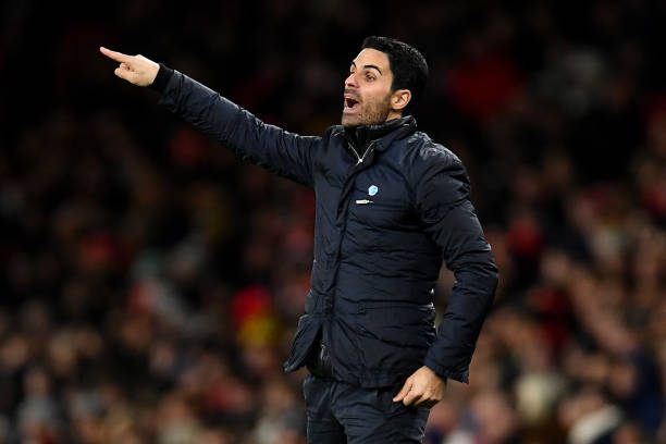 Mikel Arteta, Manager of Arsenal reacts during the Premier League match between Arsenal FC and Newcastle United at Emirates Stadium on February 16, 2020 in London, United Kingdom.