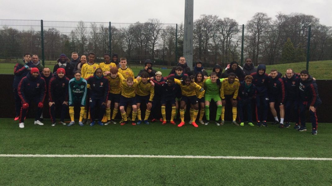 Arsenal u16s after their Premier League National Cup semi-final win over Blackburn Rovers (Photo via Twitter)