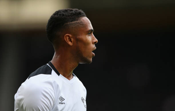 Max Lowe of Derby County looks on during a pre-season friendly match between Derby County and Wolverhampton Wanderers at Pride Park on July 28, 2018 in Derby, England. 