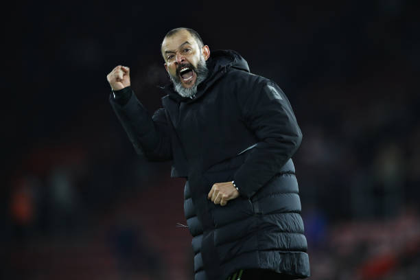 Nuno Espirito Santo, Manager of Wolverhampton Wanderers celebrates his sides win during the Premier League match between Southampton FC and Wolverhampton Wanderers at St Mary's Stadium on January 18, 2020 in Southampton, United Kingdom.