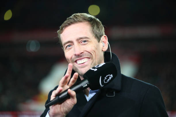Amazon Prime presenter Peter Crouch looks on prior to the Premier League match between Liverpool FC and Everton FC at Anfield on December 04, 2019 in Liverpool, United Kingdom. 