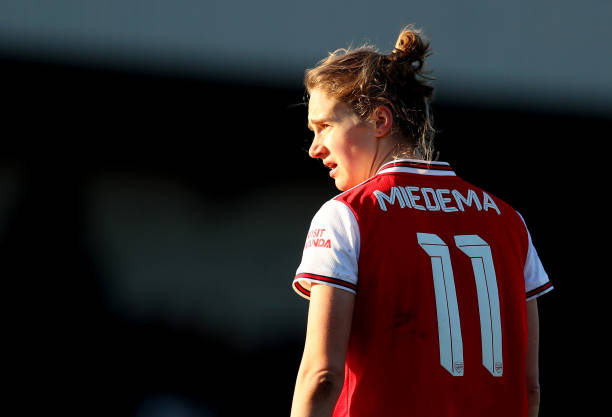 Vivianne Miedema of Arsenal during the Barclays FA Women's Super League match between Arsenal and Chelsea at Meadow Park on January 19, 2020 in Borehamwood, United Kingdom. 