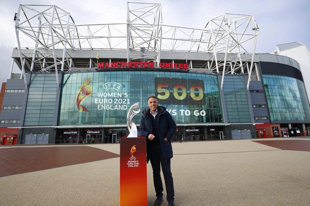 Phil Neville manager of England Women during a photocall at Old Trafford the opening venue for the Women's Euro 2021 Championship.
