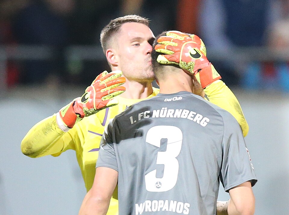 Konstantinos Mavropanos celebrates goalline clearance for FC Nürnberg (Photo via FCN.de)