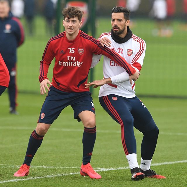 Alfie Matthews and Pablo Mari in training with Arsenal (Photo via Alfie Matthews on Instagram)